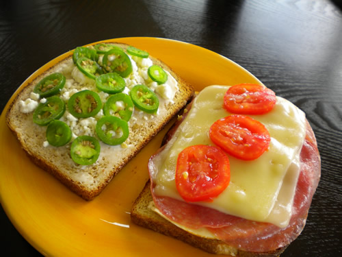 Chicken and Salami Sandwich with Sliced Jalapeno Peppers Recipe