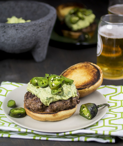 Goat Cheese Guacamole Burgers with Jalapeno Peppers