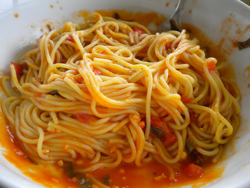 Vermicelli with Chunky Garden Vegetable Sauce