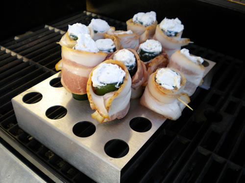 Grilled Bacon Wrapped Jalapeno Poppers Stuffed with Parmesan Garlic Cheese