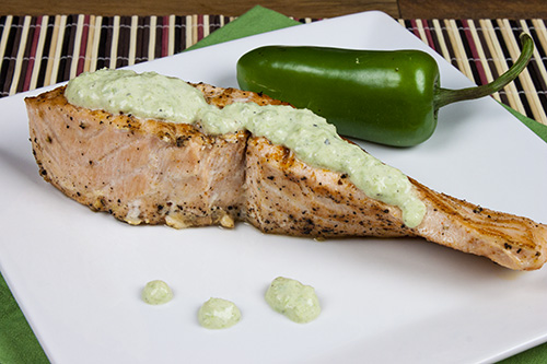 Salmon with Roasted Jalapeno-Yogurt Sauce