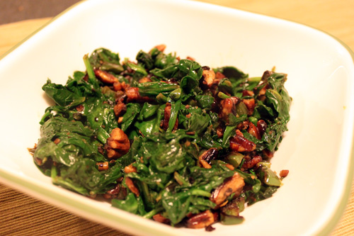 Spinach with Roasted Pecans and Jalapeno Peppers